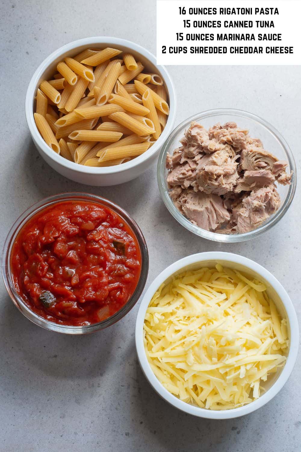 Tuna Pasta Bake Ingredients.