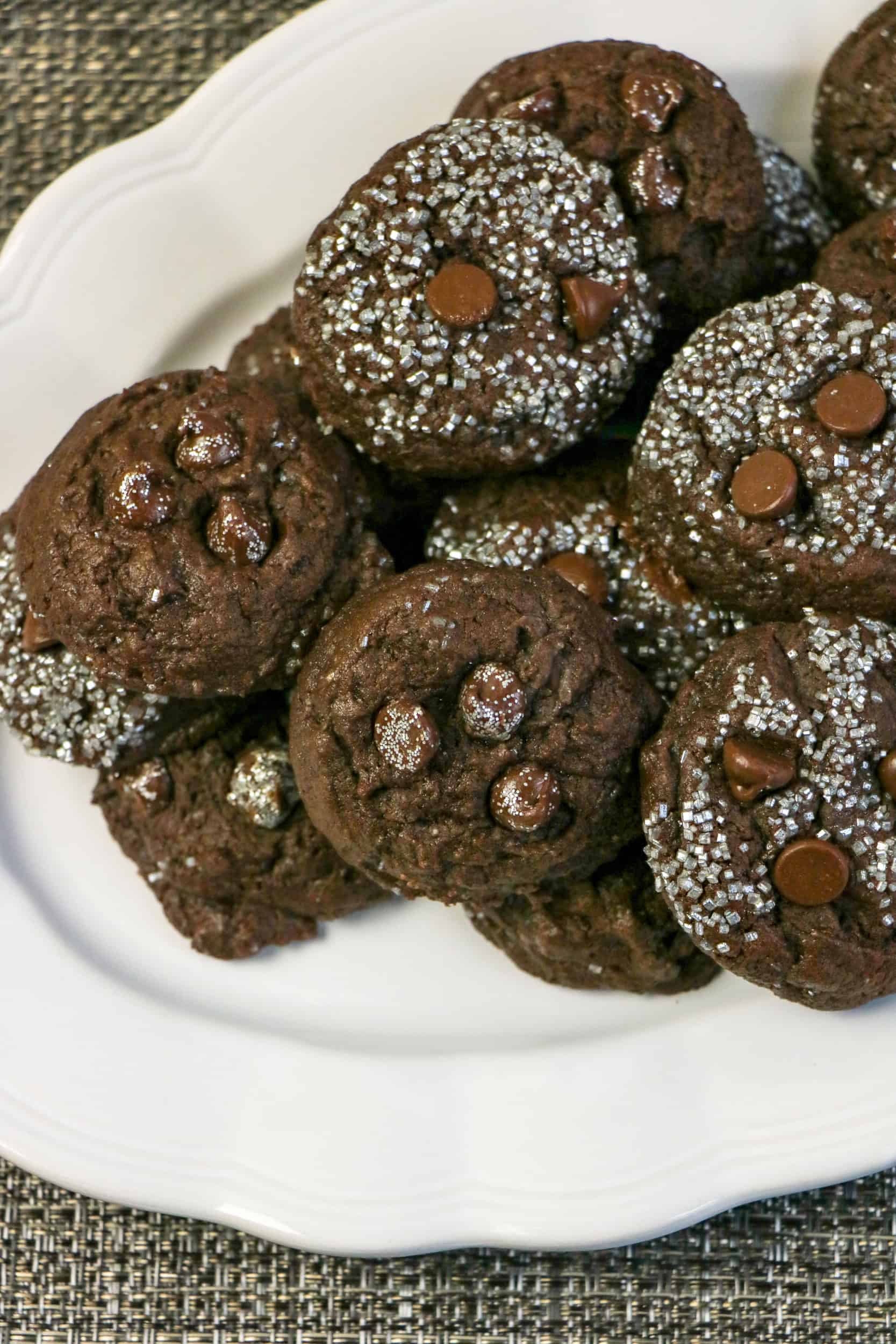 Overhead view of Galaxy Cookies on a white platter.