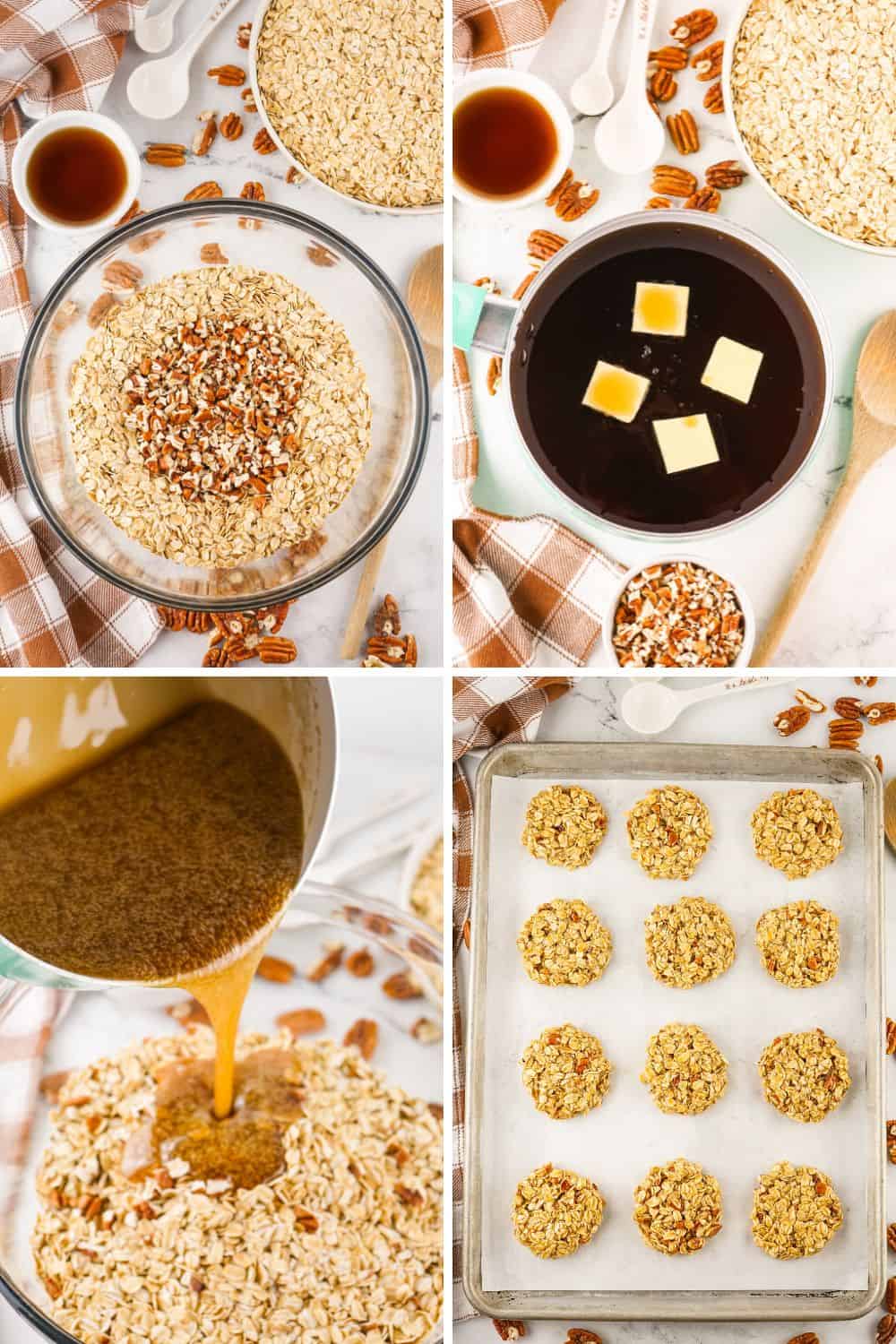 Overhead view on no-bake maple pecan cookies ingredients. 