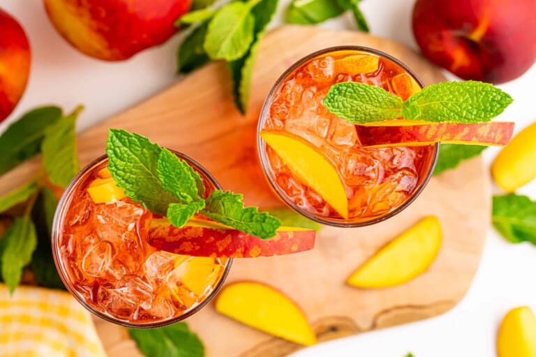 Overhead view of Peach Iced Tea.