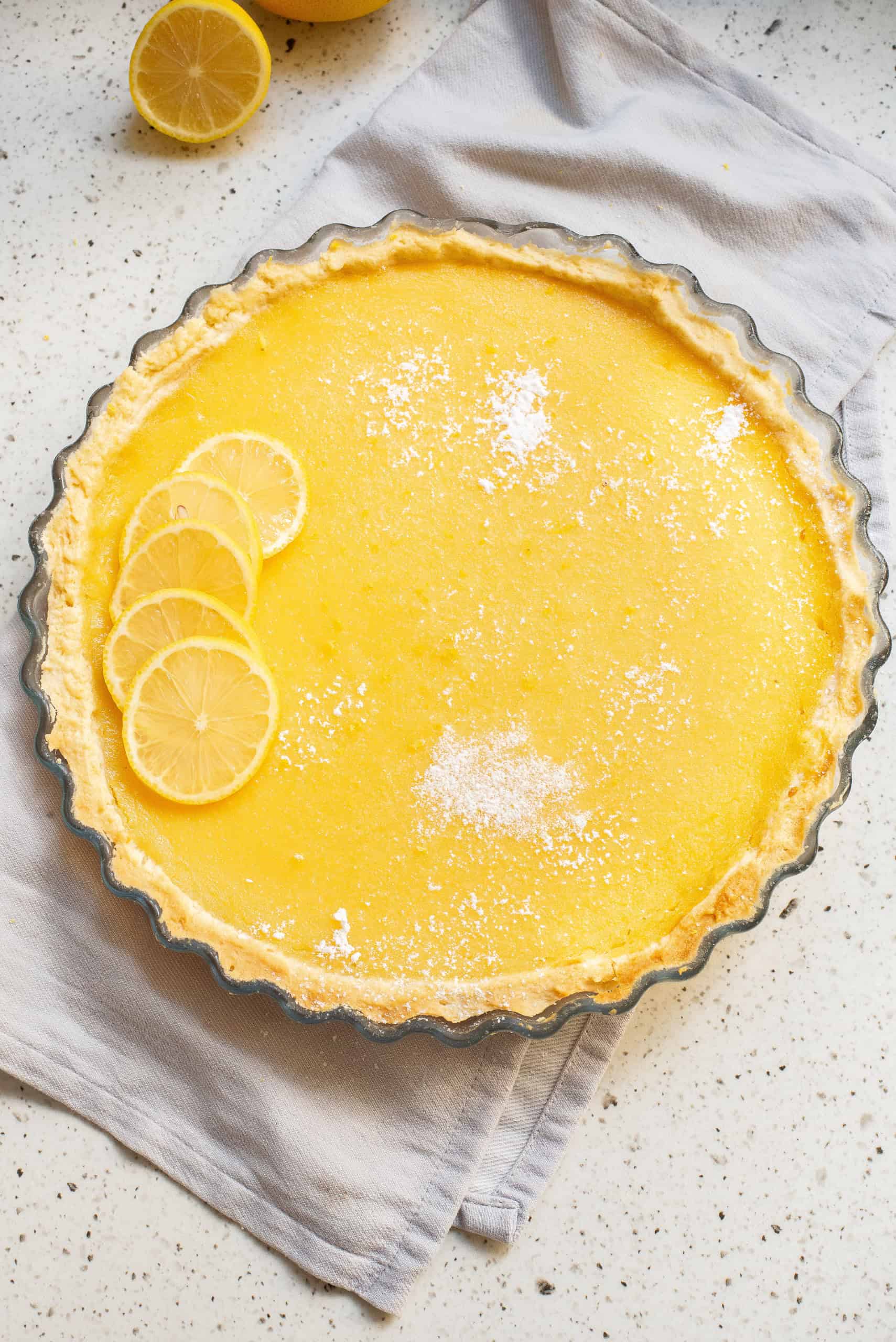 Overhead view of lemon tart.