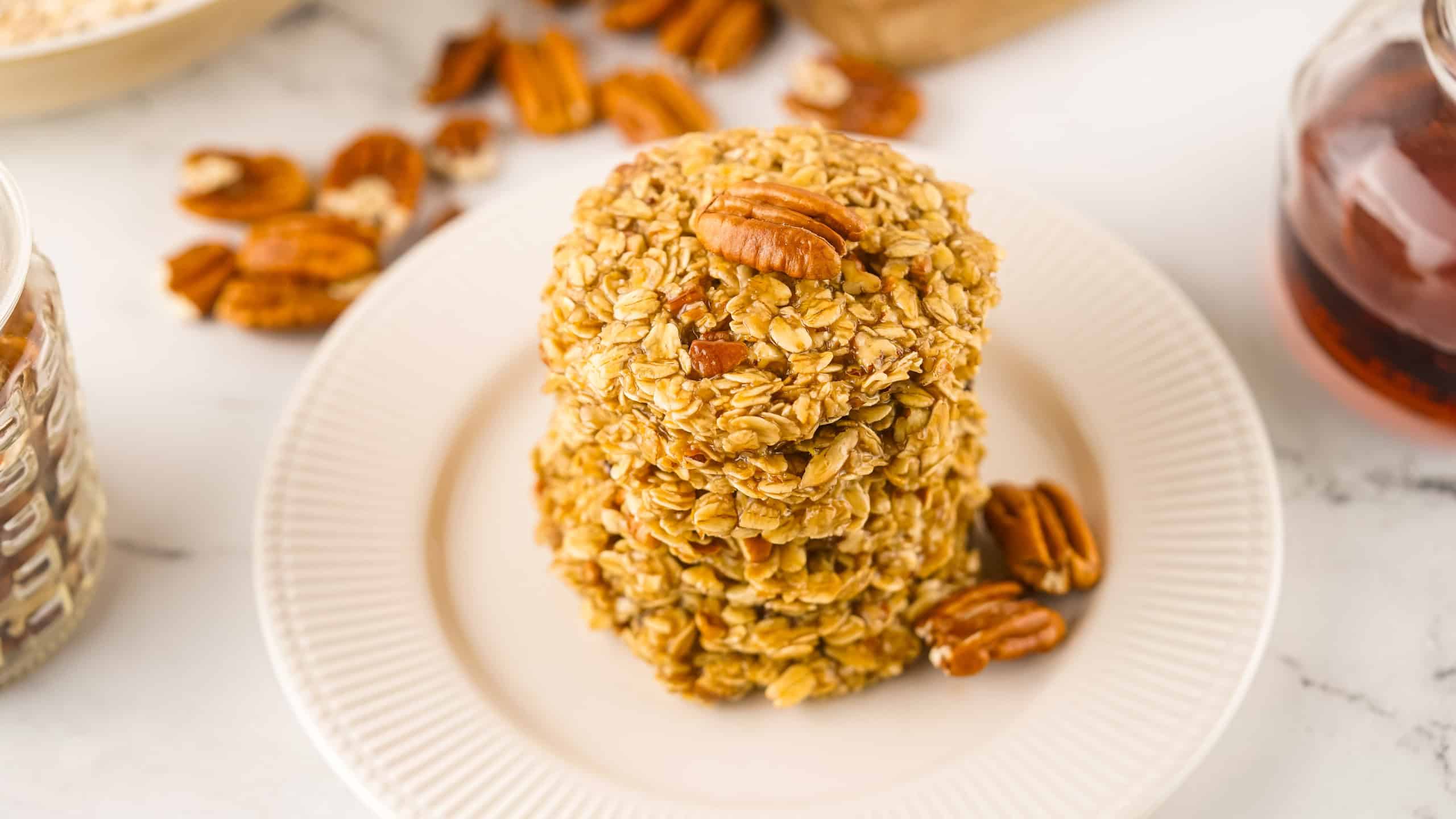 Maple pecan cookies on a white plate.