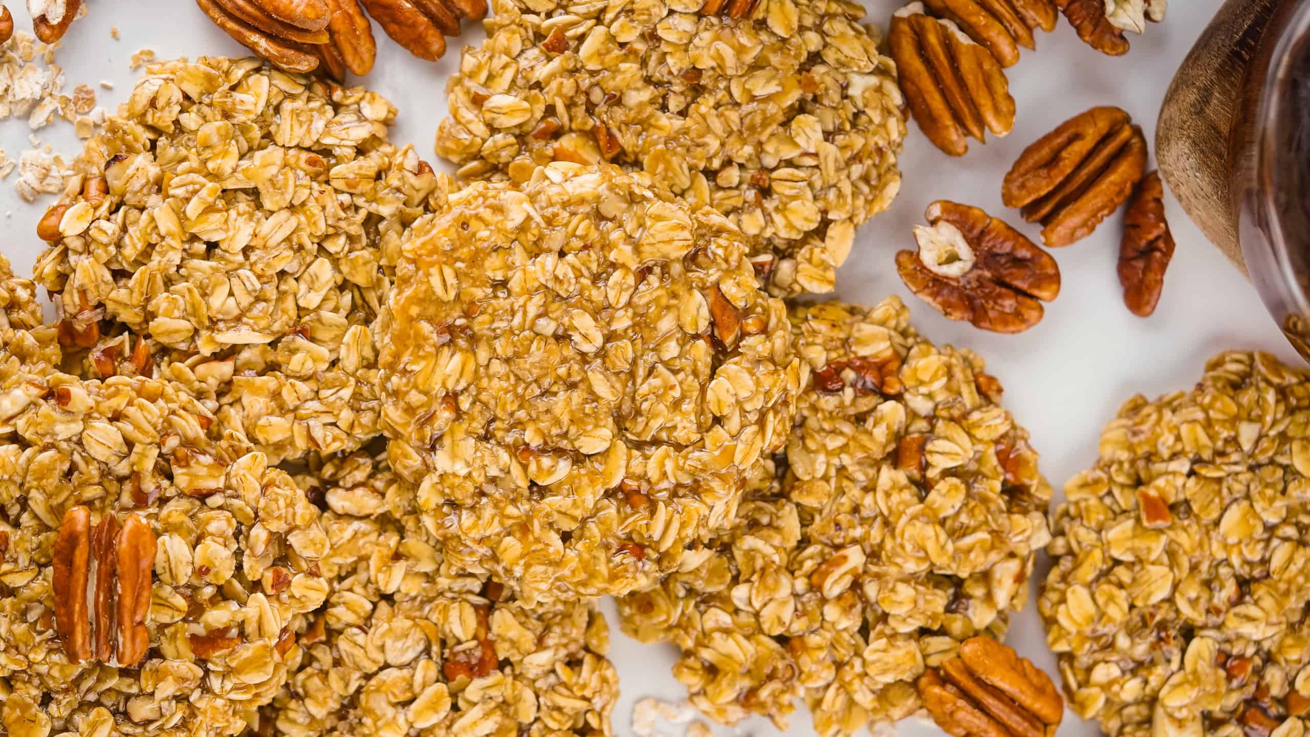Overhead view of Pecan No-Bake Cookies.