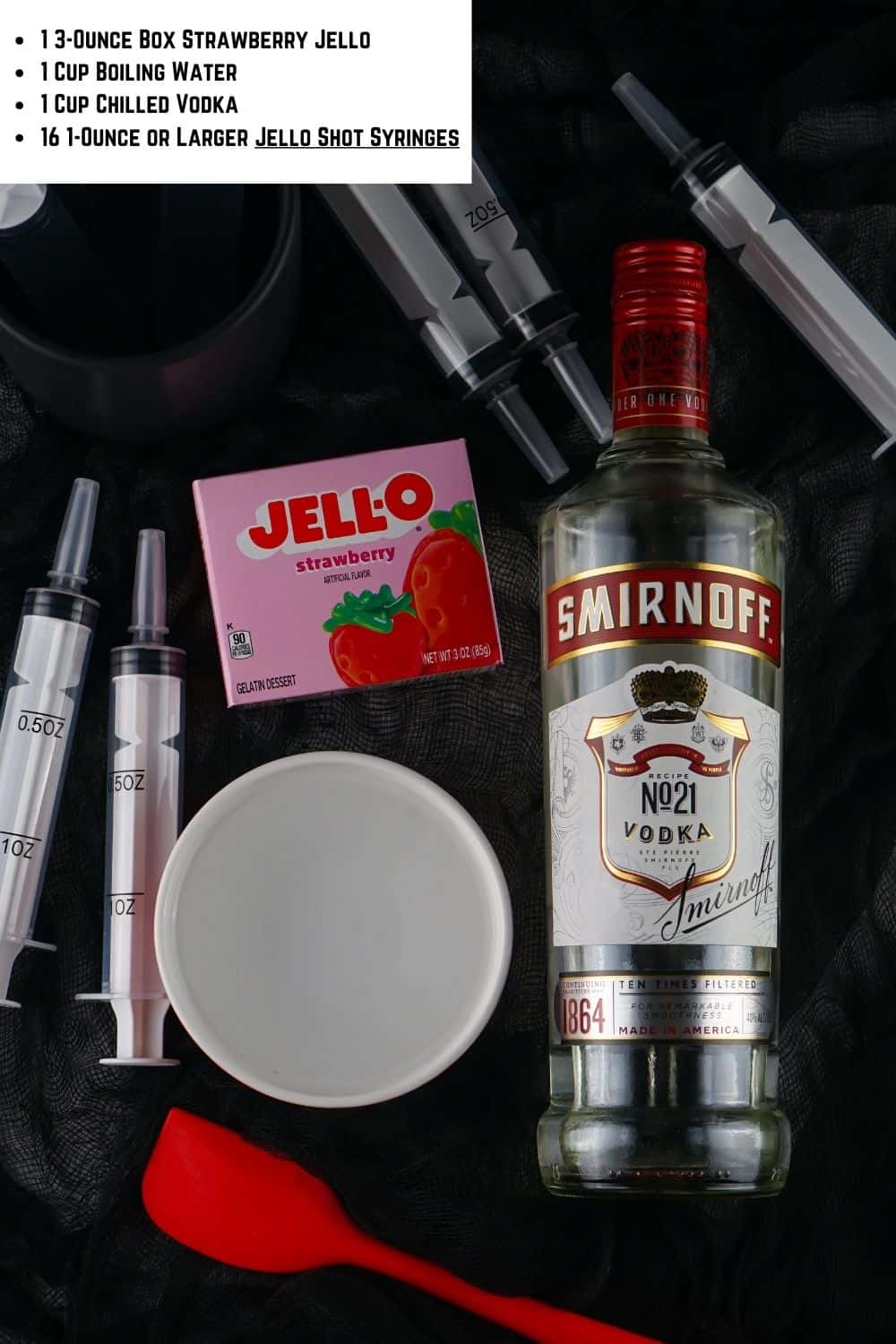 Overhead view of Jello Shot Ingredients.