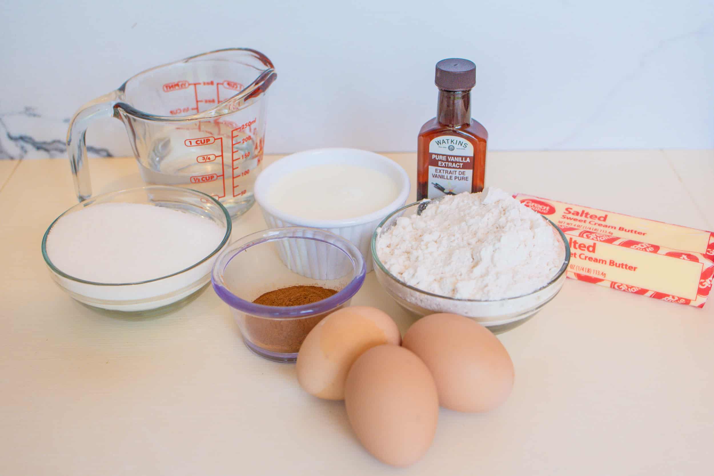 Head on view of air fryer churros ingredients.