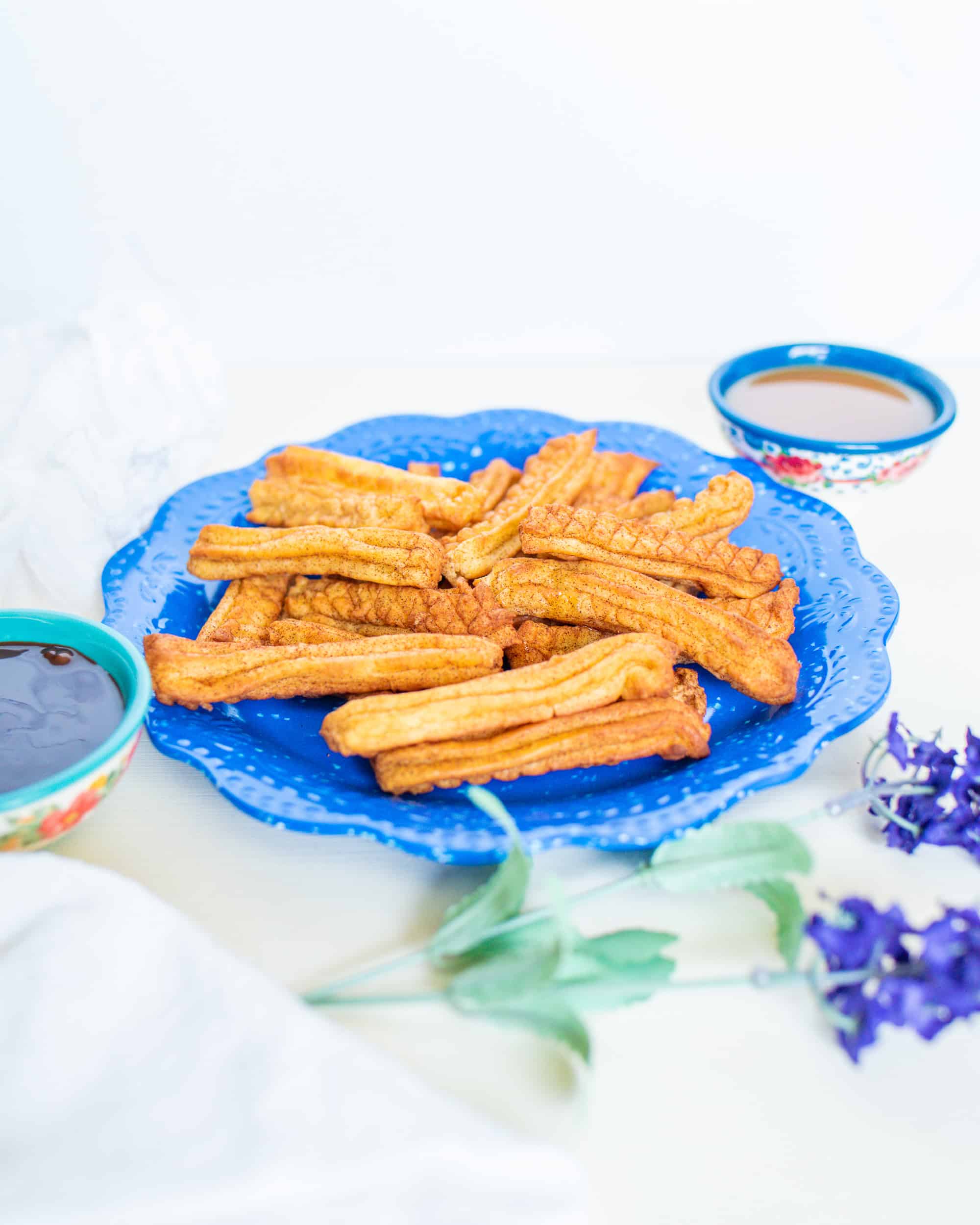 Plate of air fryer churros.