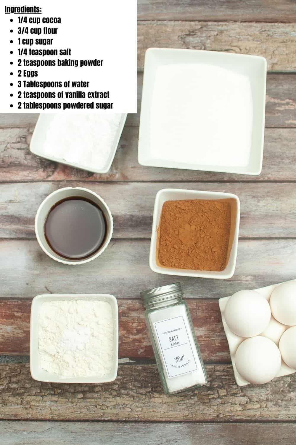 Overhead view of air fryer brownies ingredients.