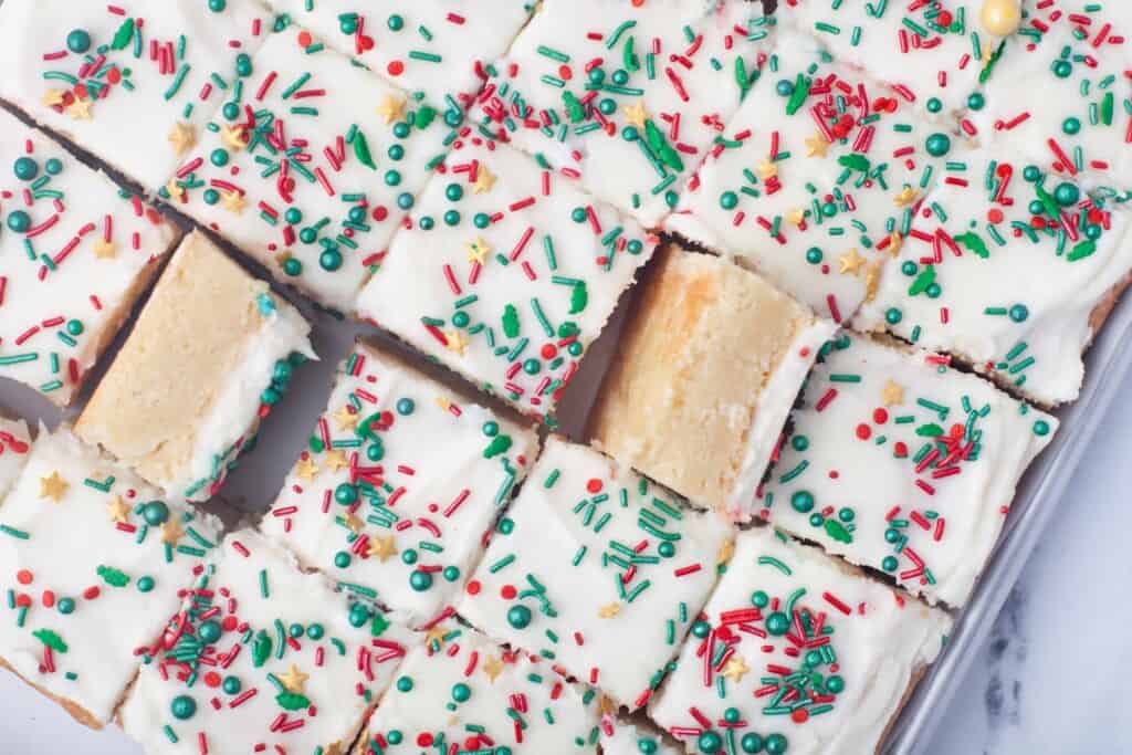 Overhead view of Christmas Sugar Cookie Bars.