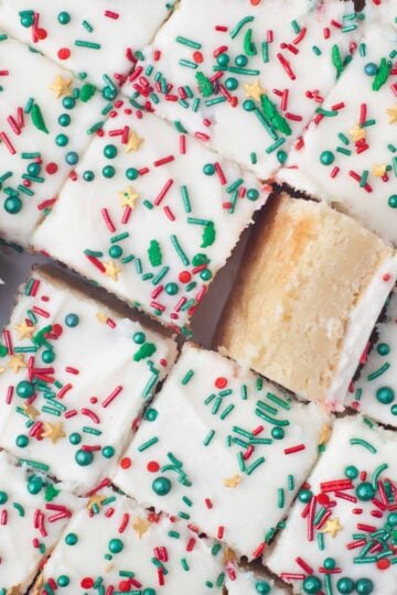 Overhead view of Christmas Sugar Cookie Bars.
