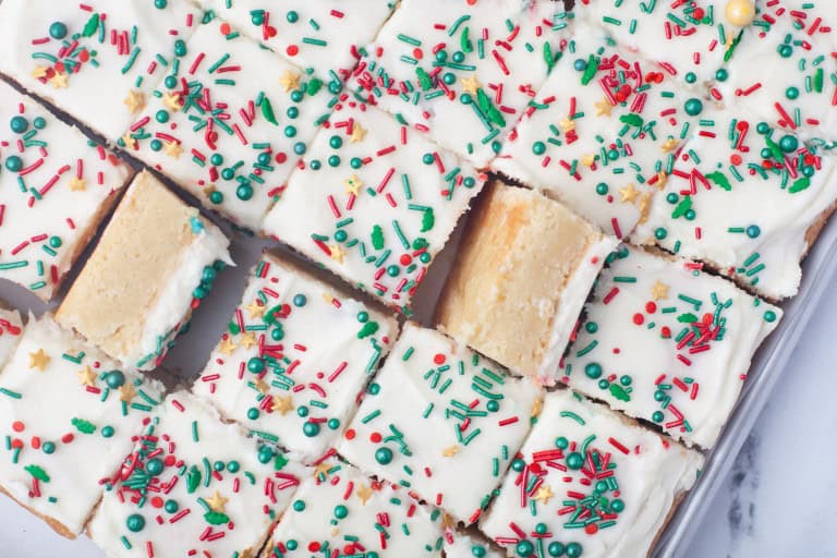 Overhead view of Christmas Sugar Cookie Bars.
