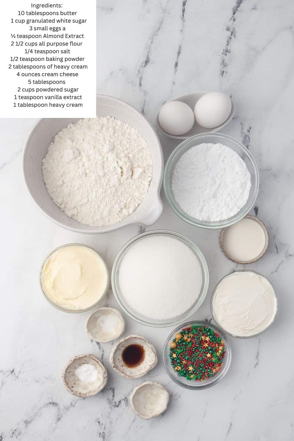 Overhead view of cookie bar ingredients.