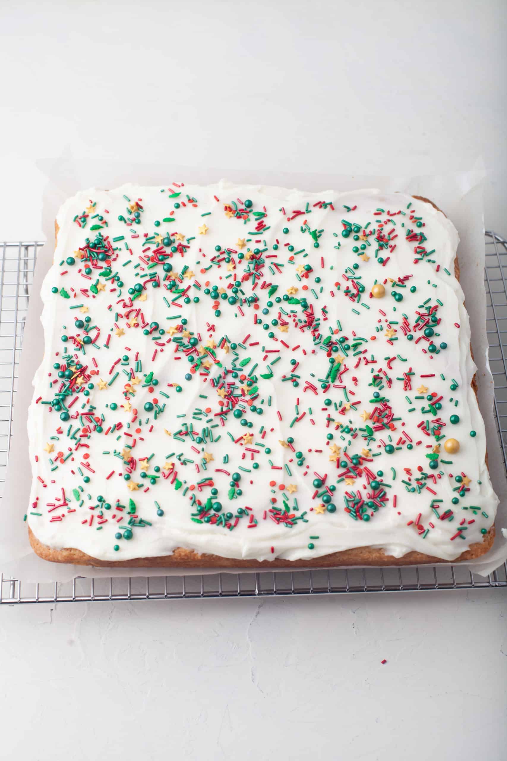 Overhead view of Christmas Sugar Cookie Bars.