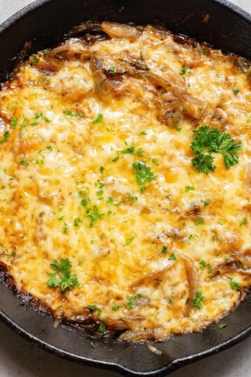 Overhead view of French Onion Soup Casserole.