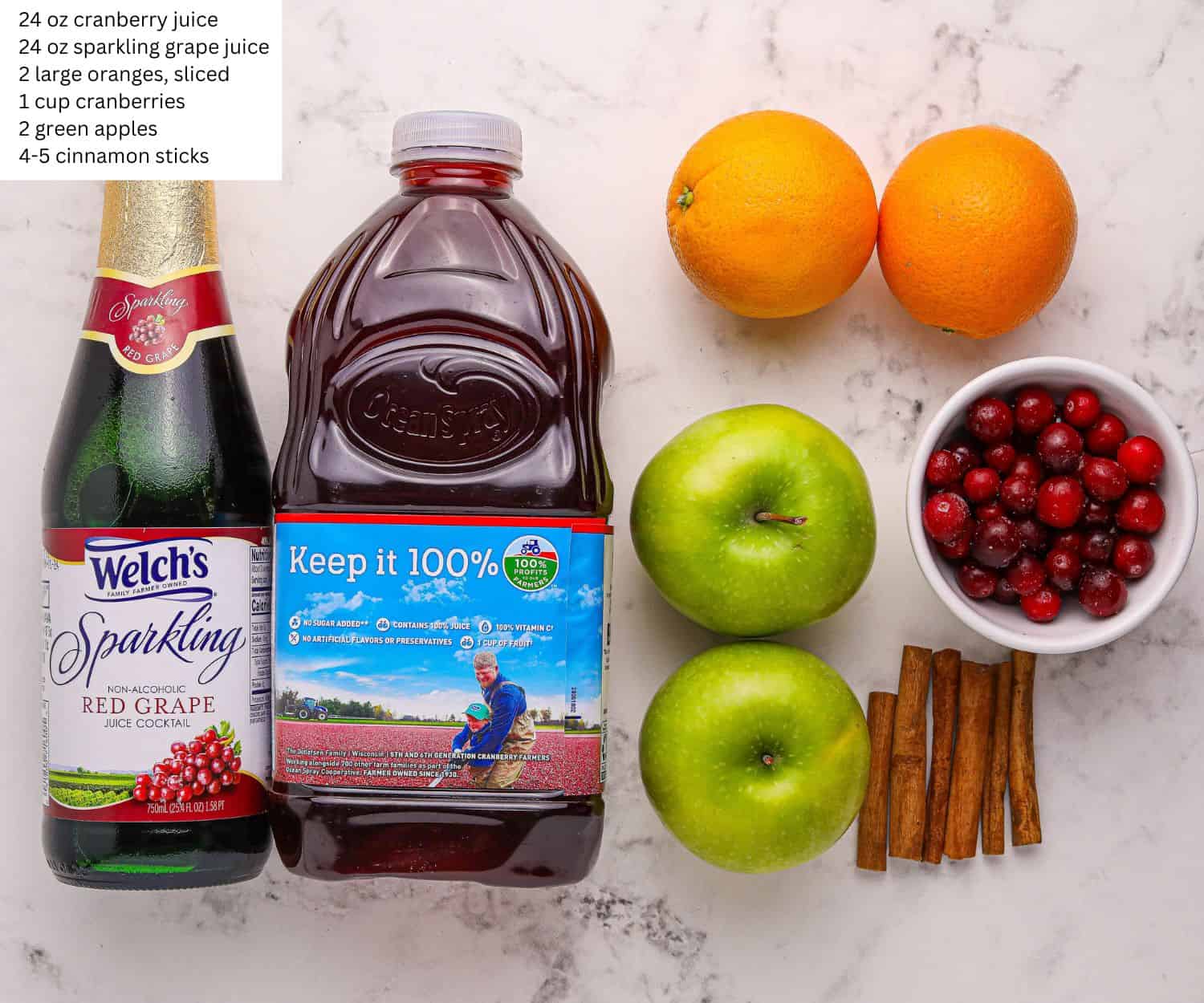 Overhead view of Holiday Sangria Ingredients.