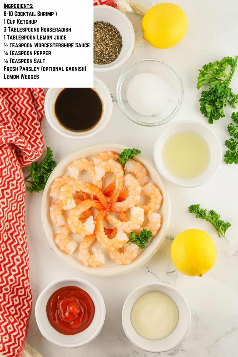 Overhead view of Shrimp Cocktail Shooters Ingredients.