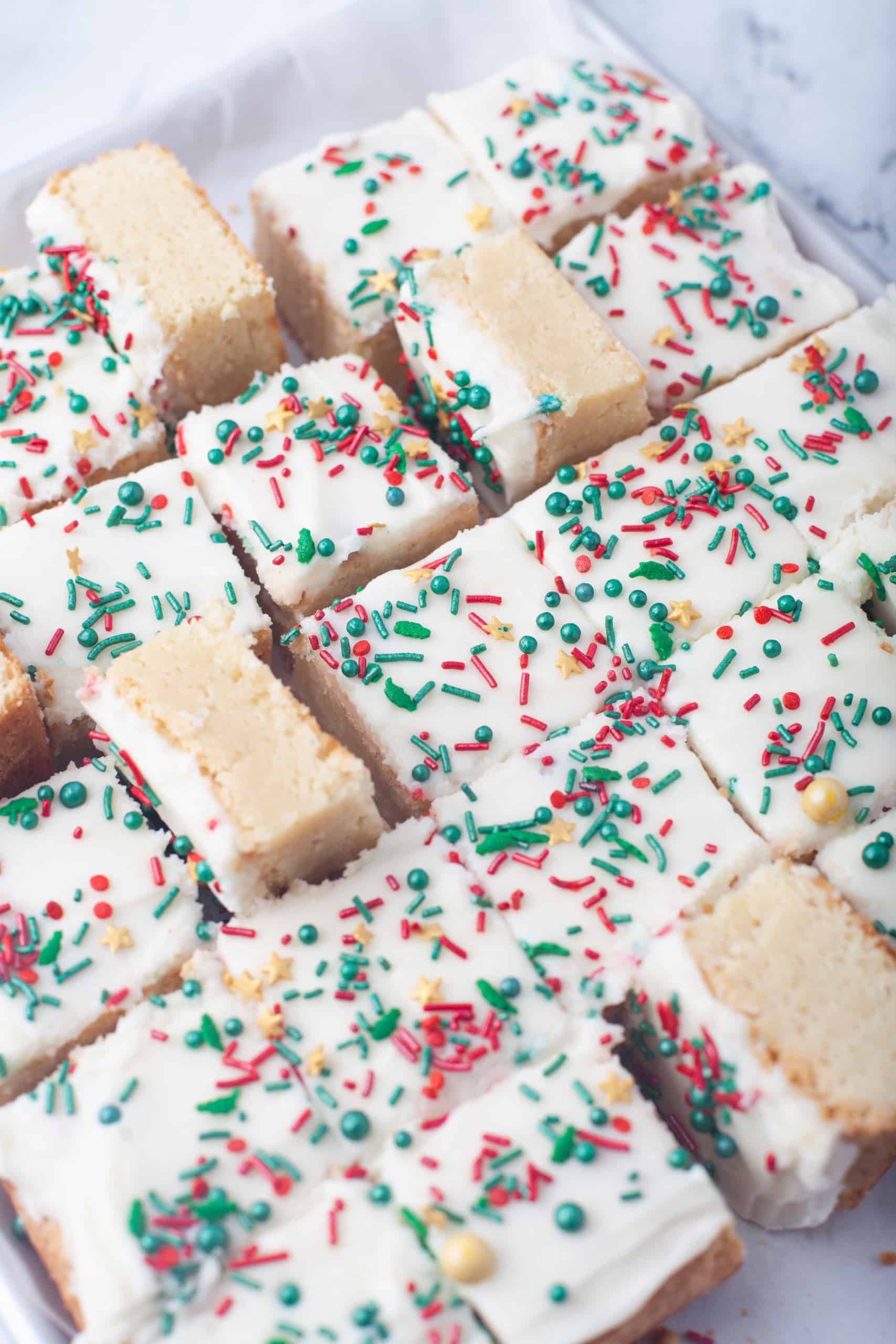 Overhead view of sugar cookie bars.