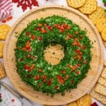 Overhead view of Christmas Cheese Ball Wreath.