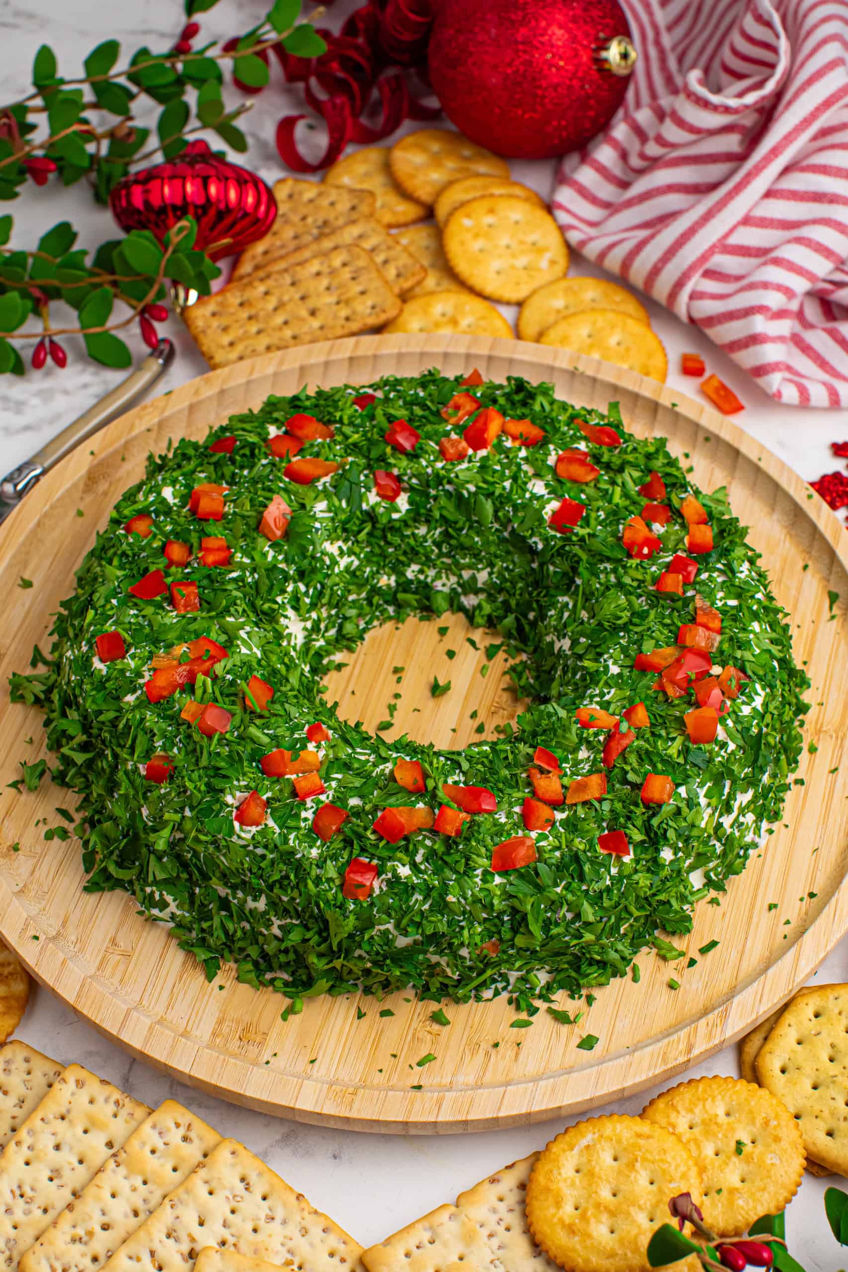 Cheeseball wreath for Christmas.