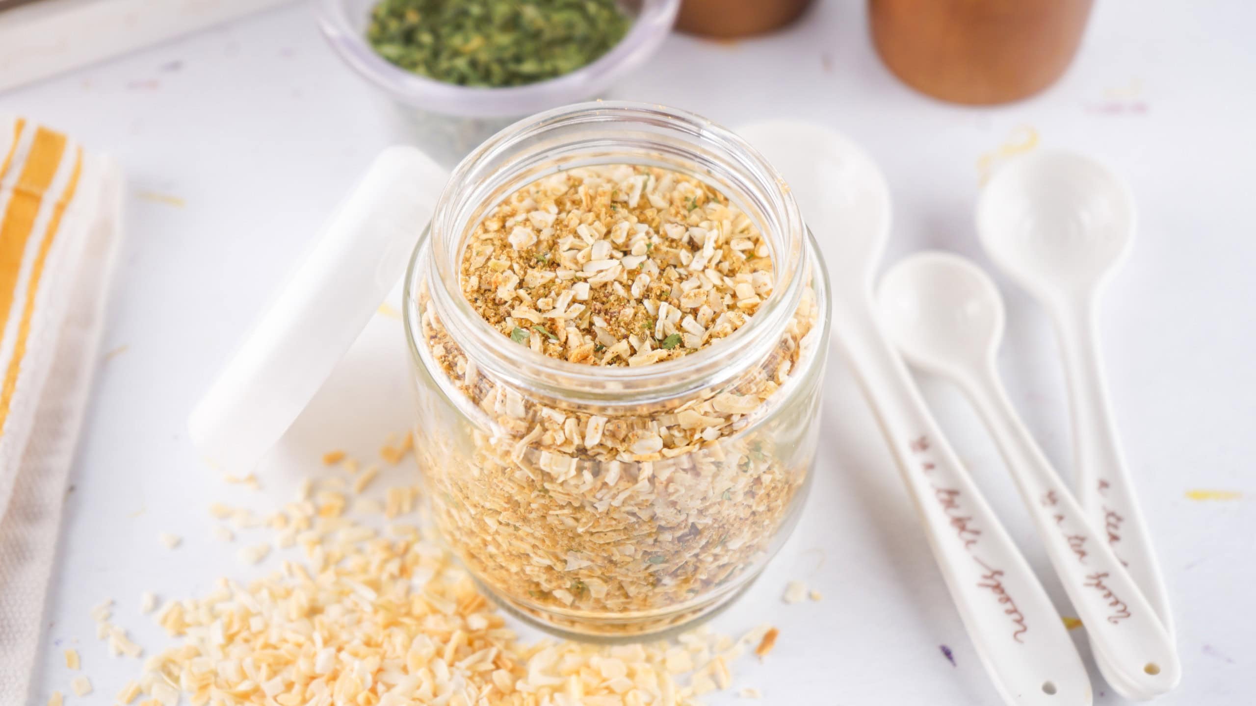 Small jar of homemade onion soup mix.