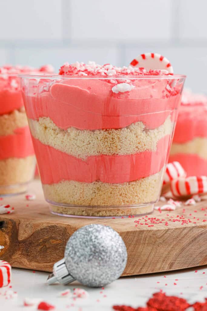 Headon photo of No-Bake Peppermint Pudding Cup Desserts.