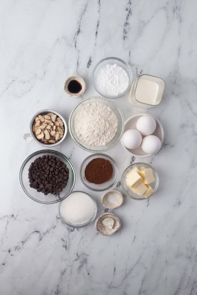 Overhead view of ingredients for Pine Cone Brownies.