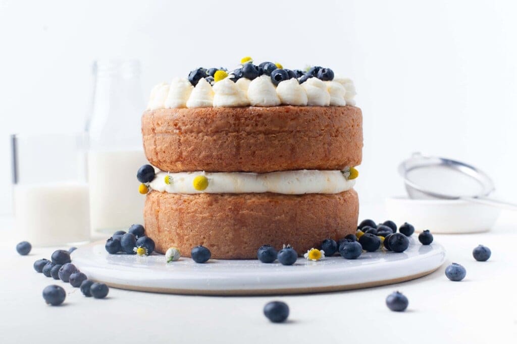 head-on view of cake with honey.