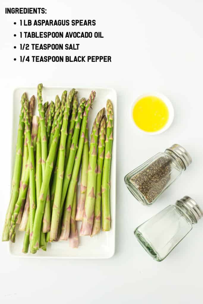 Overhead view of air fryer asparagus ingredients.