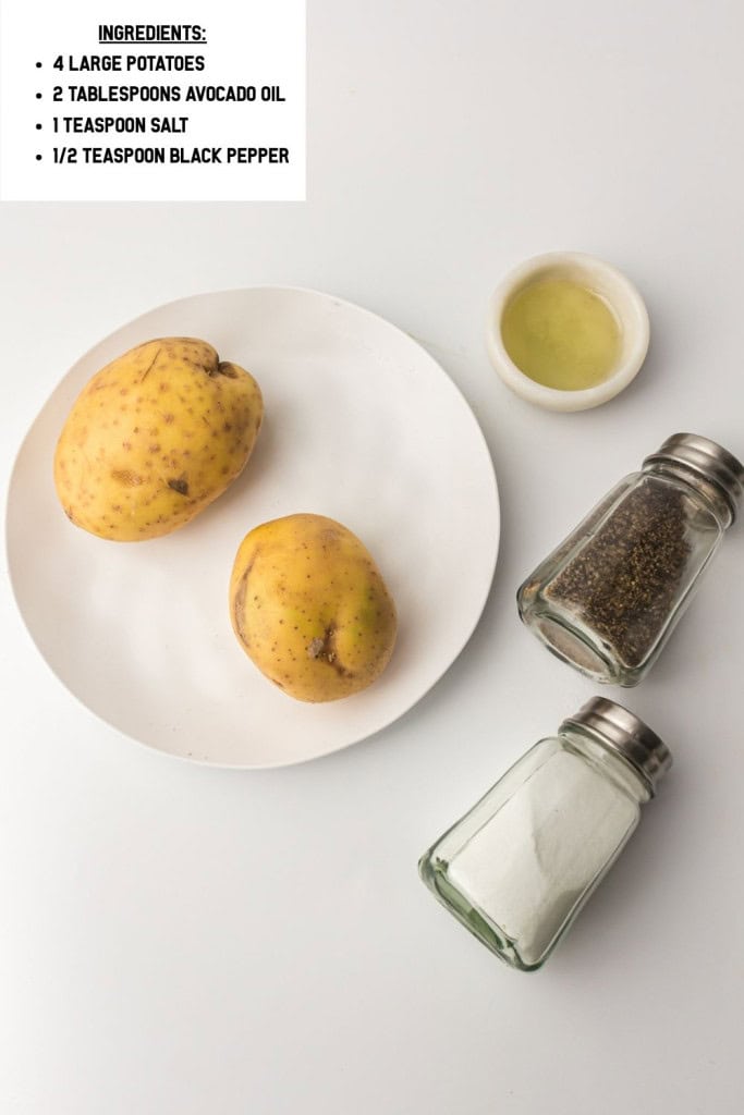 Overhead view of air fryer french fries ingredients.
