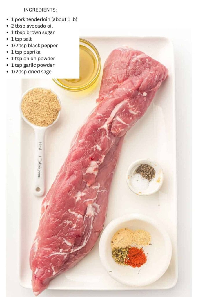 Overhead view of pork tenderloin ingredients.