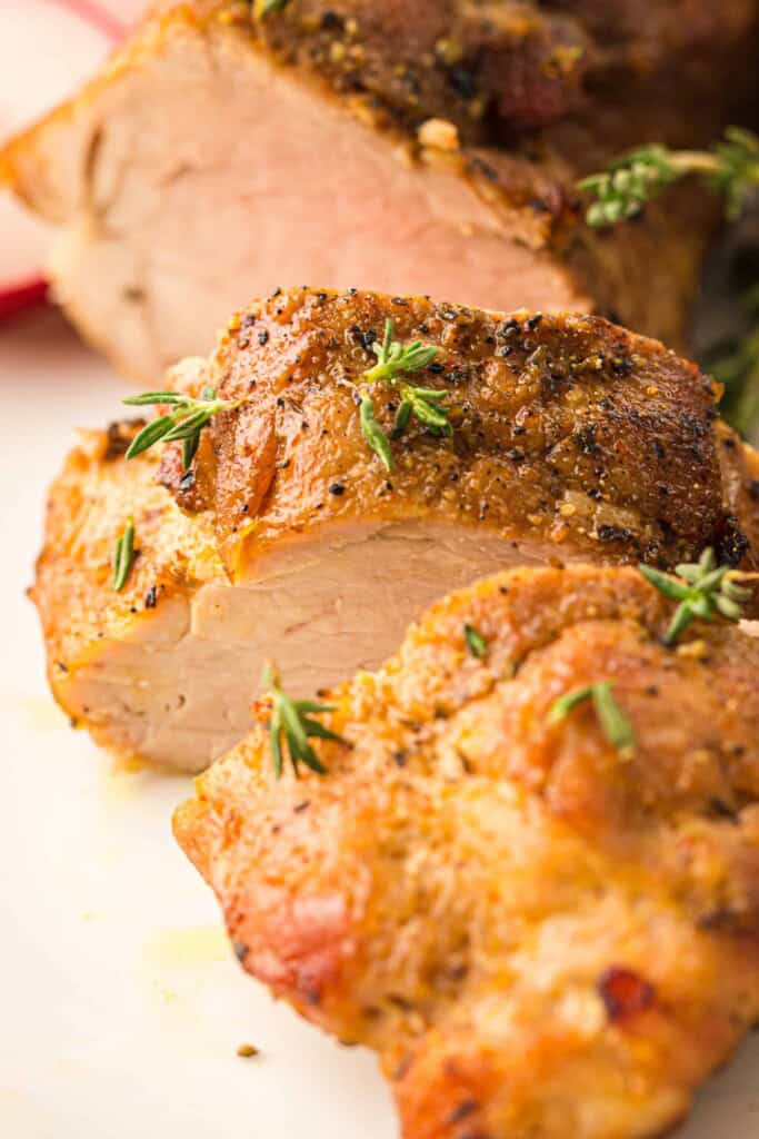 Sliced pork tenderloin.
