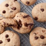 overhead view of nutella stuffed cookies on a wire baking rack.