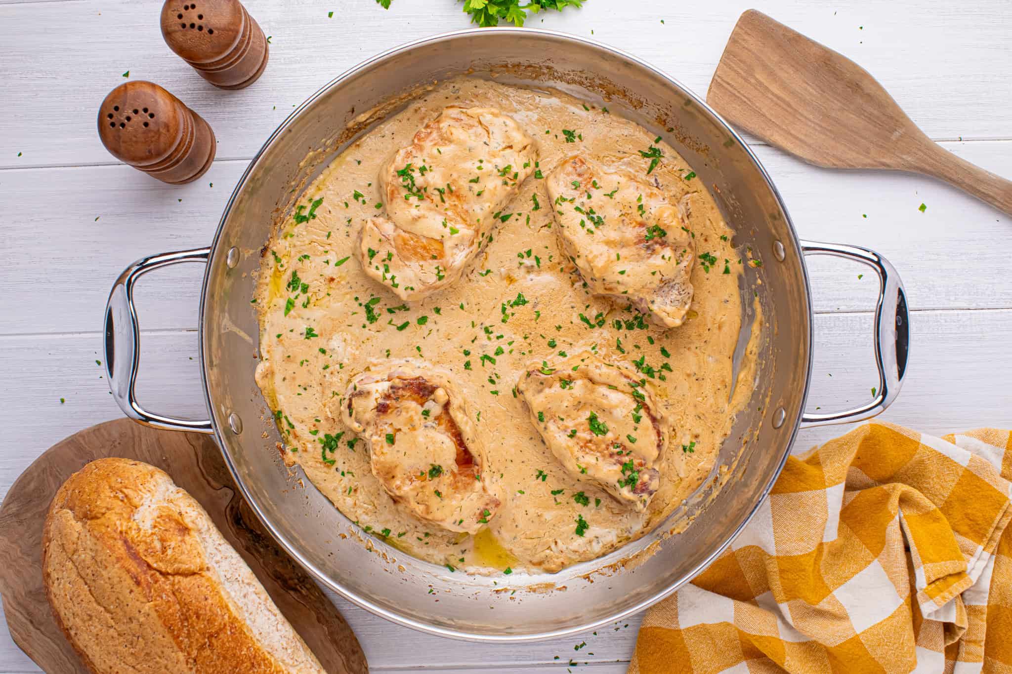 Ranch Mushroom Pork Chops in a skillet.