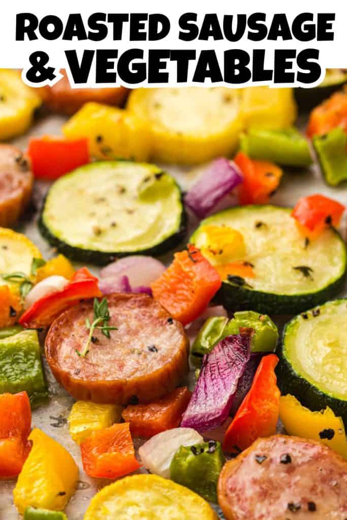 Oven roasted sausage and peppers pin.