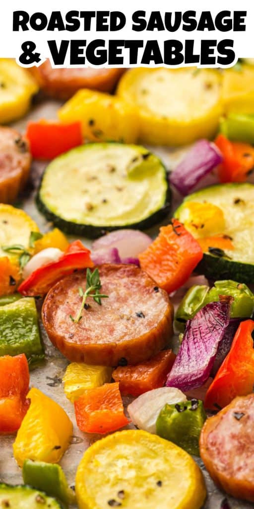 Oven roasted sausage and peppers pin.