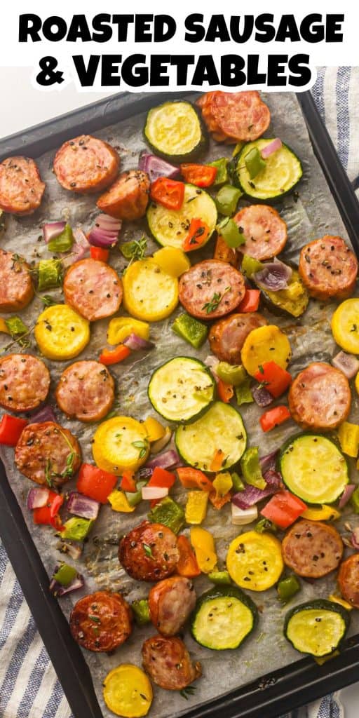 Oven roasted sausage and peppers pin.