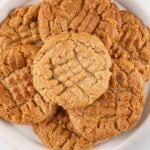 Overhead view of almond butter cookies.