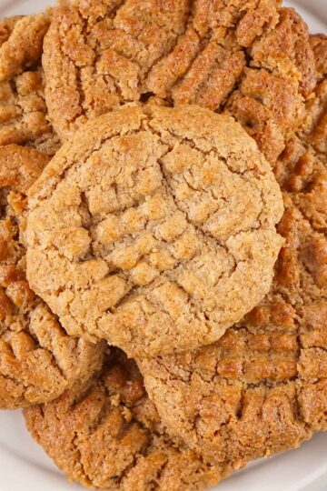 Overhead view of almond butter cookies.