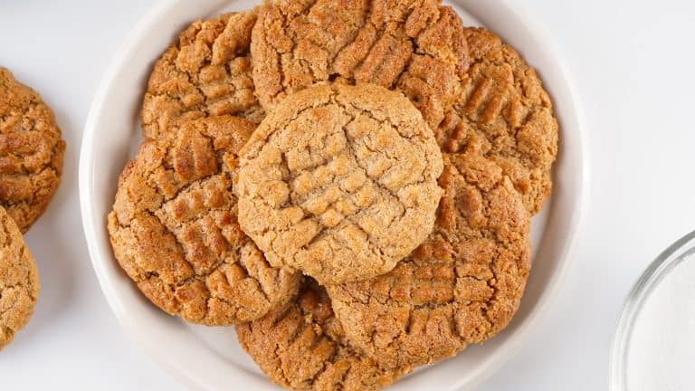 Overhead view of almond butter cookies.