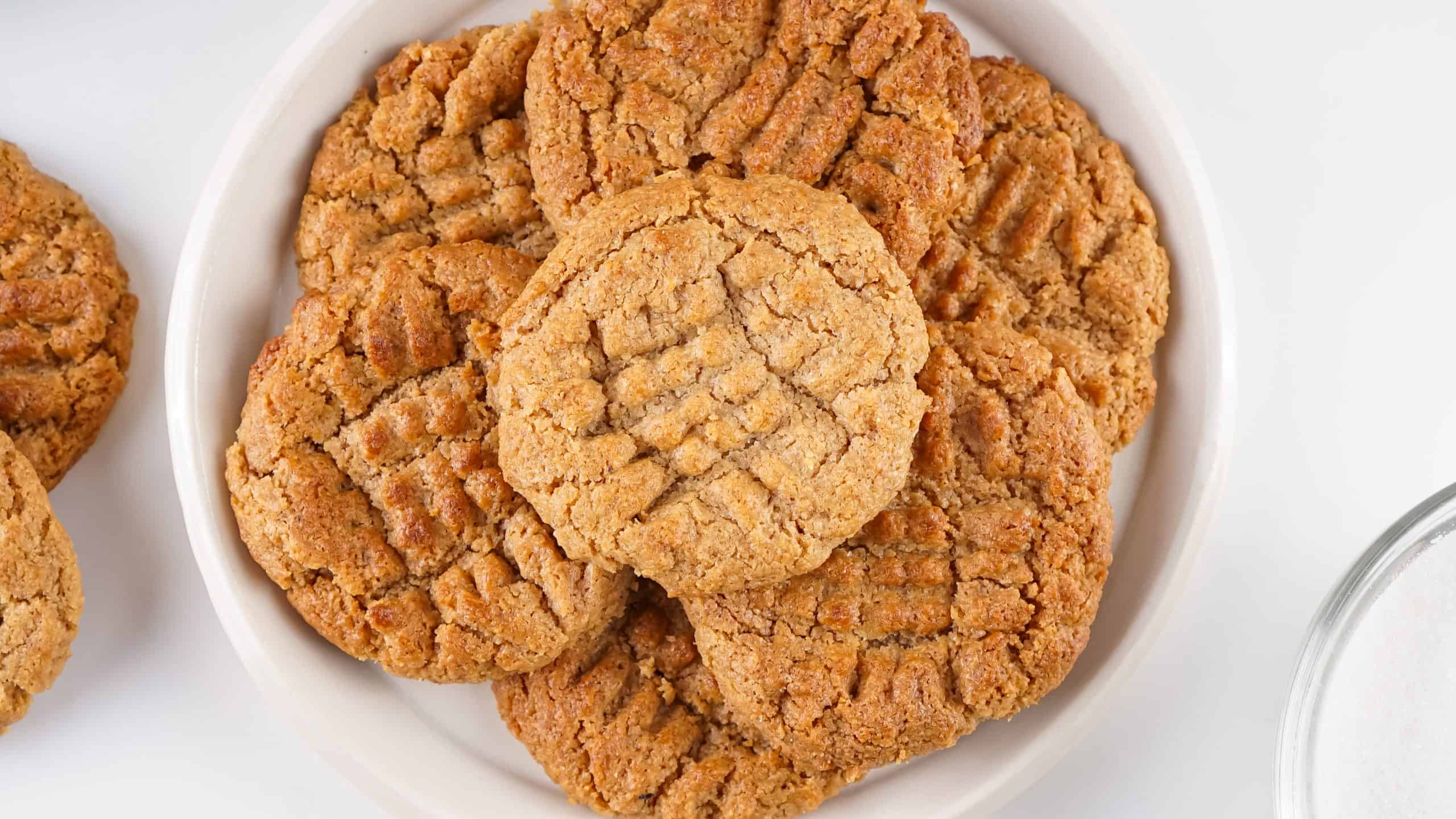 Overhead view of almond butter cookies.