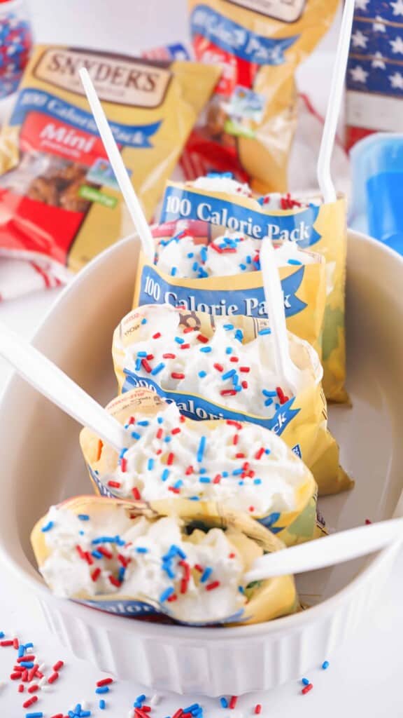 Red, white and blue walking pretzel salad.