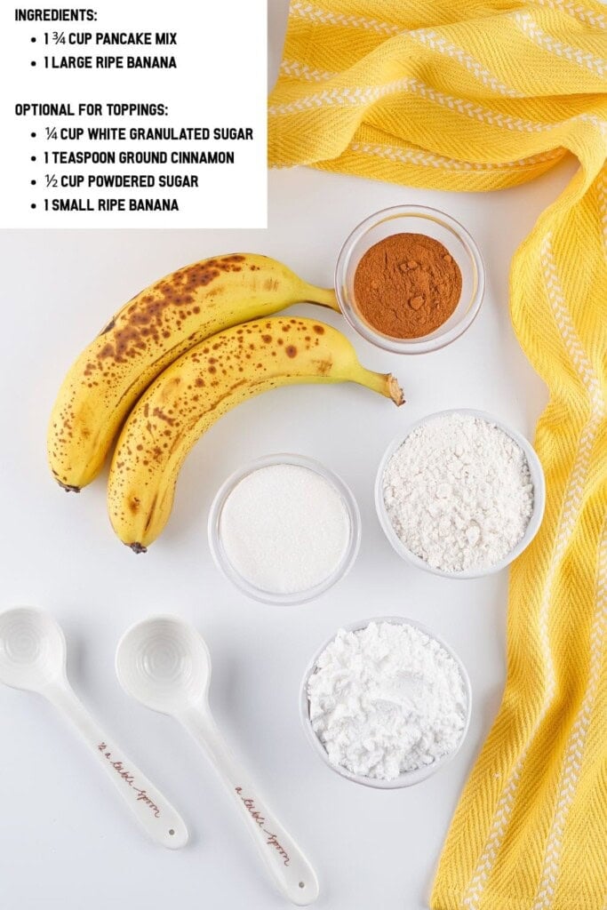 Overhead view of Banana Donut Holes Ingredients.
