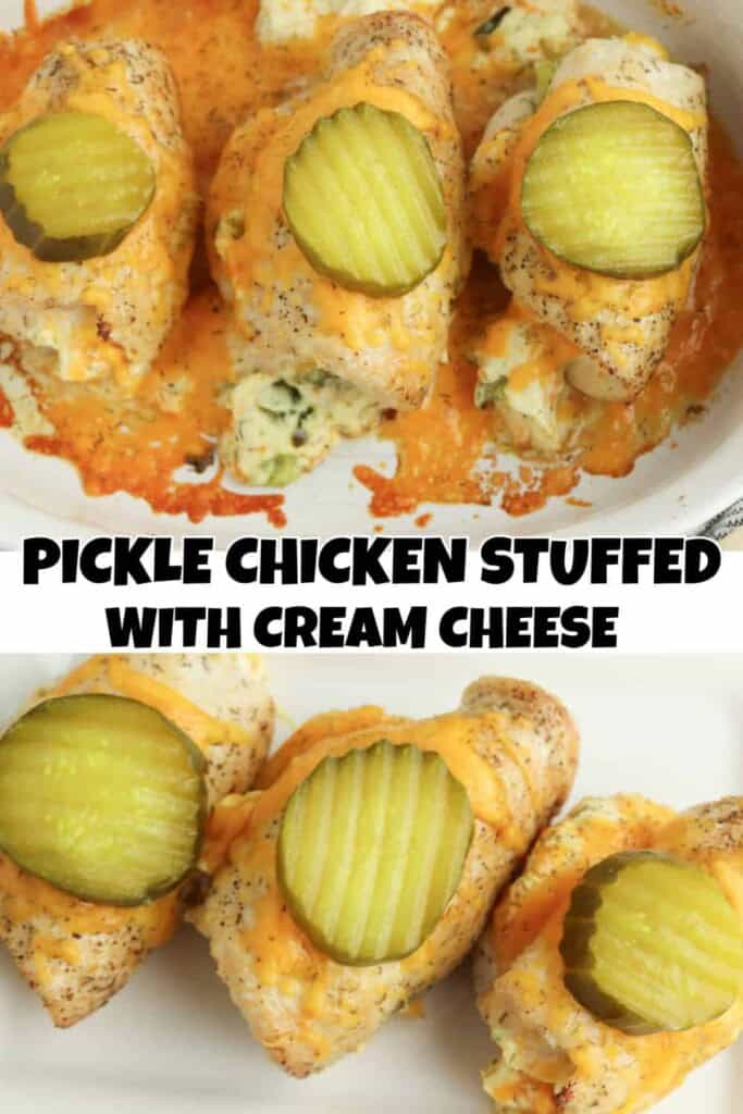 Dill Pickle Chicken Recipe Stuffed with Cream Cheese pin.
