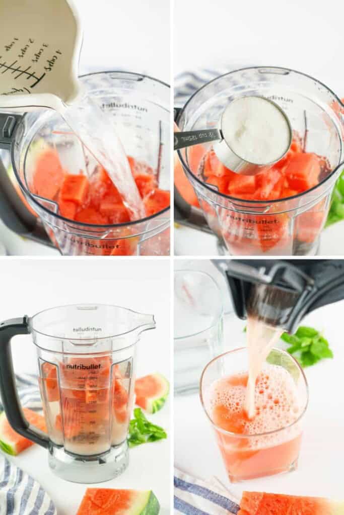 Steps for making Watermelon Agua Fresca.