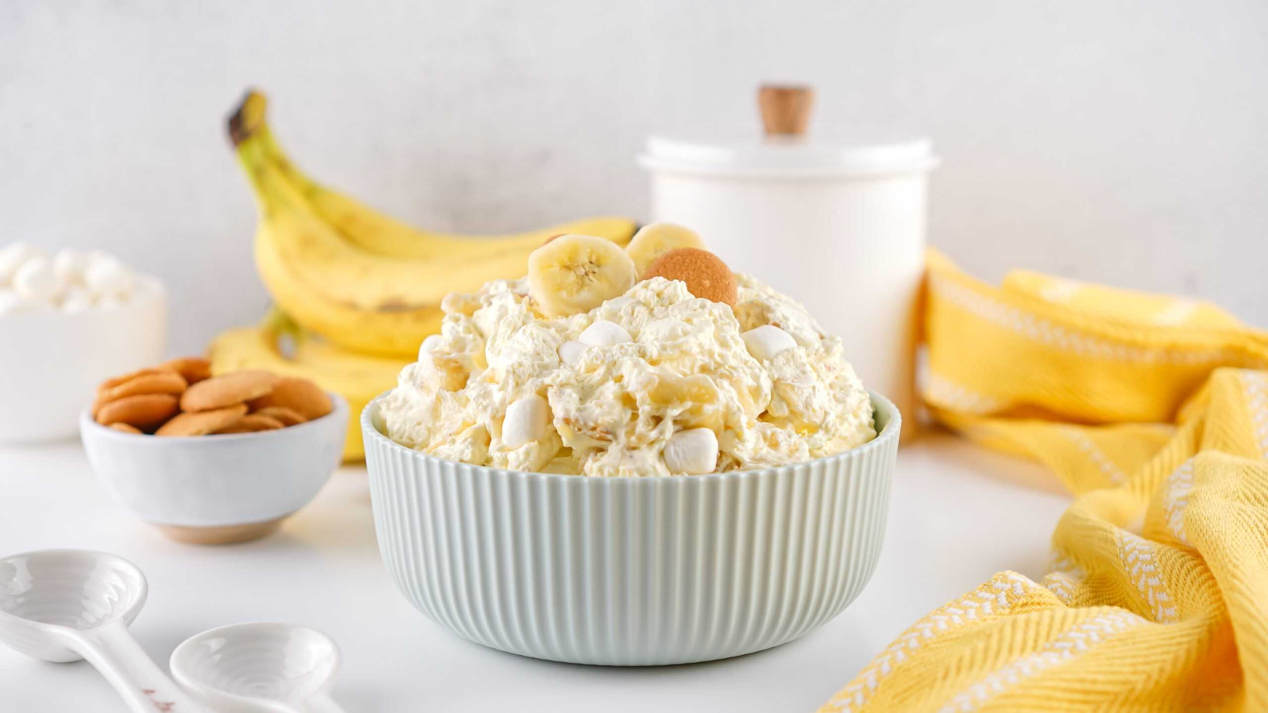 head on photo of banana fluff pudding.