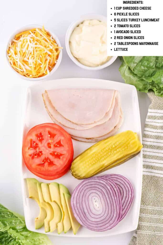 Overhead view of pickle cheese bread ingredients.