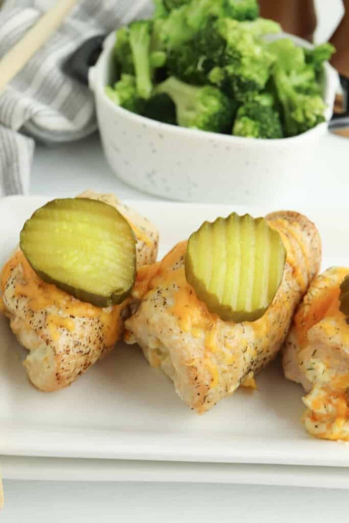 Pickle cream cheese stuffed chicken.
