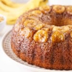 Close-up of Upside Dow Banana Cake.