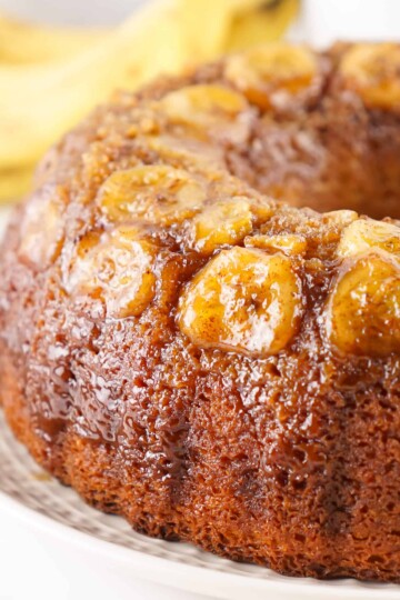 Close-up of Upside Dow Banana Cake.