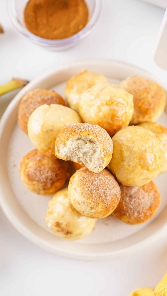 Overhead view of 2 ingredient banana donut holes.