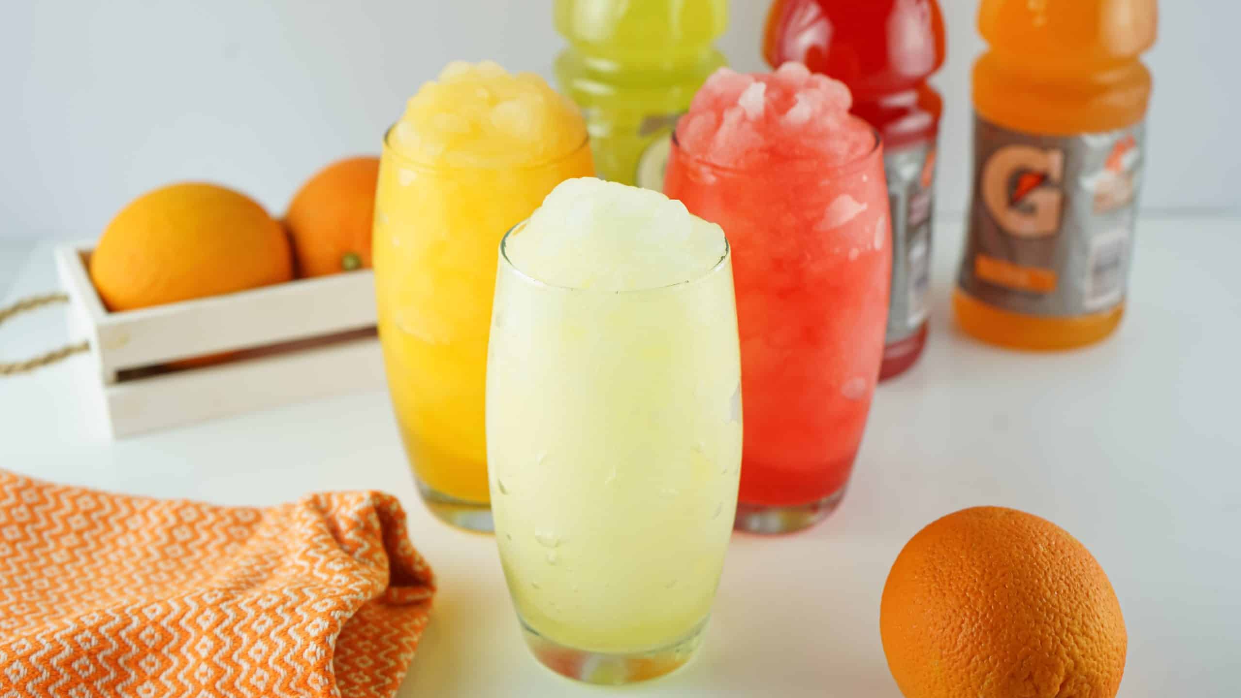 3 flavored Gatorade Slushies.